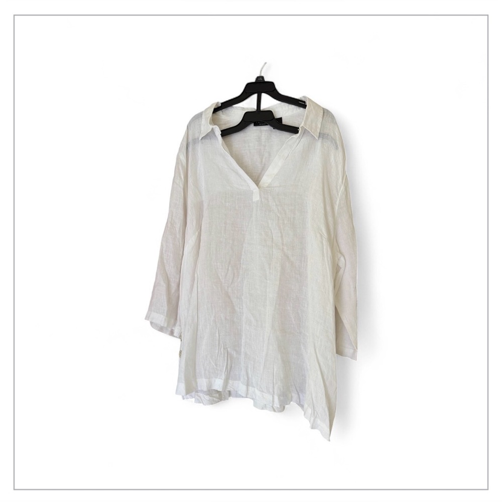 Tahari Linen Tunic Top Popover‎ V Neck Women’s 2X. White. - Picture 6 of 6